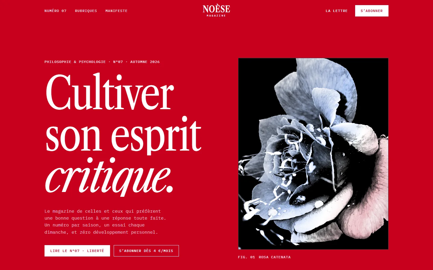 Page d’accueil : une promesse en quatre mots et la rose chromée