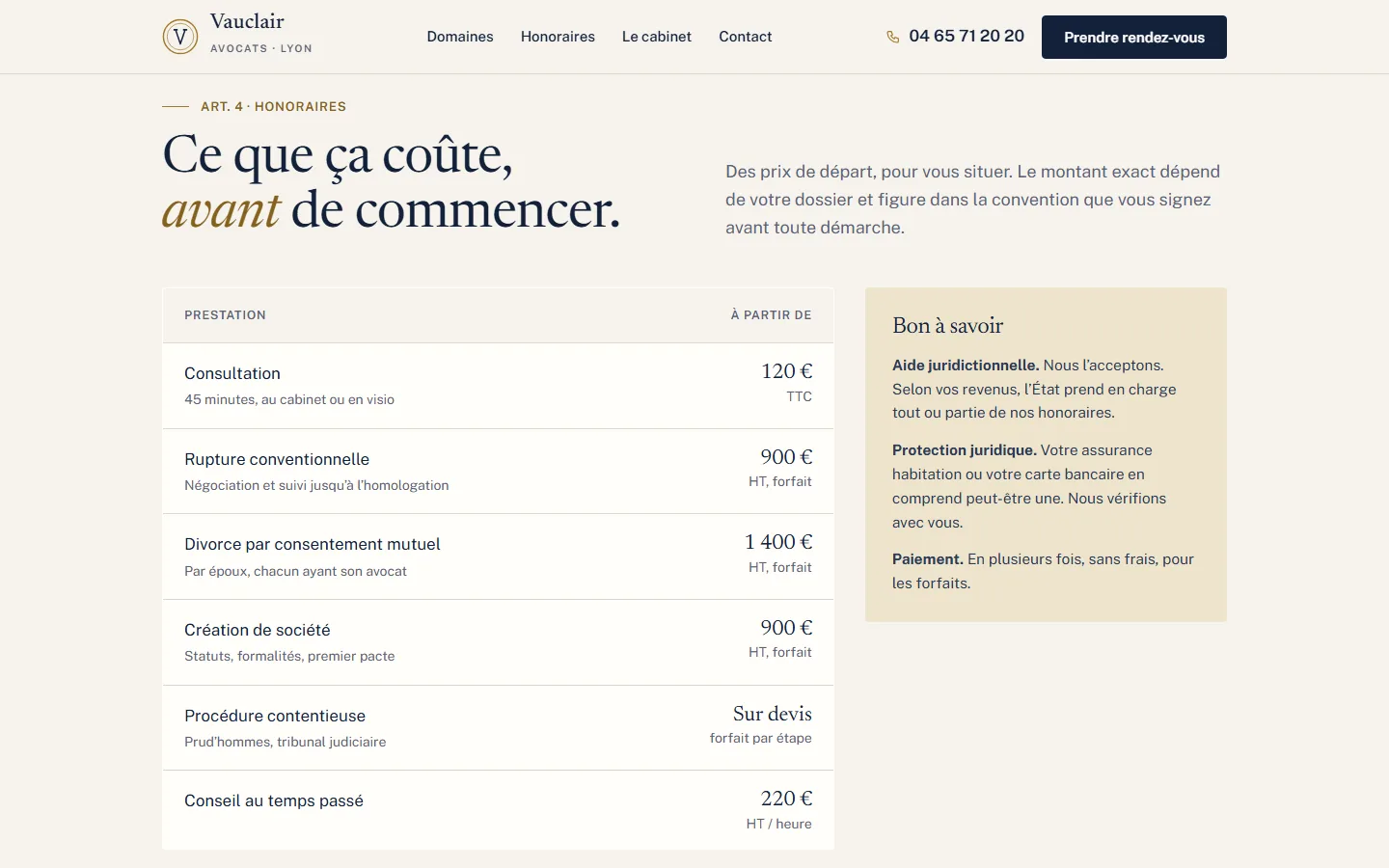 Les honoraires affichés avant tout rendez-vous